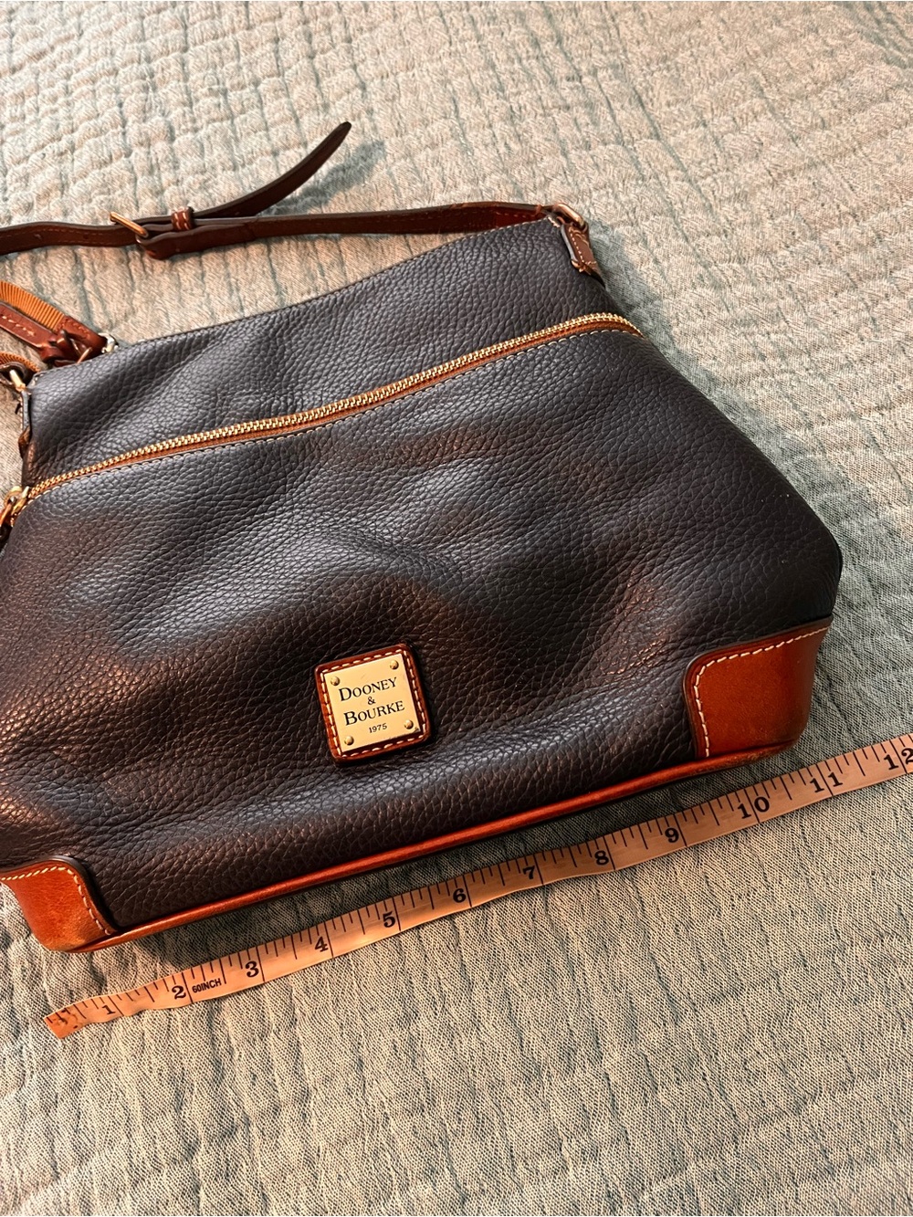 Dooney & Bourke dark blue Pebbled Leather Crossbody with Brown Trim - Picture 6 of 14